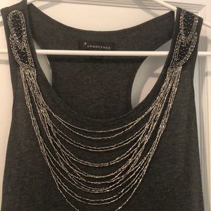 Dark Grey Beaded Razor Back Tank Top Forever 21